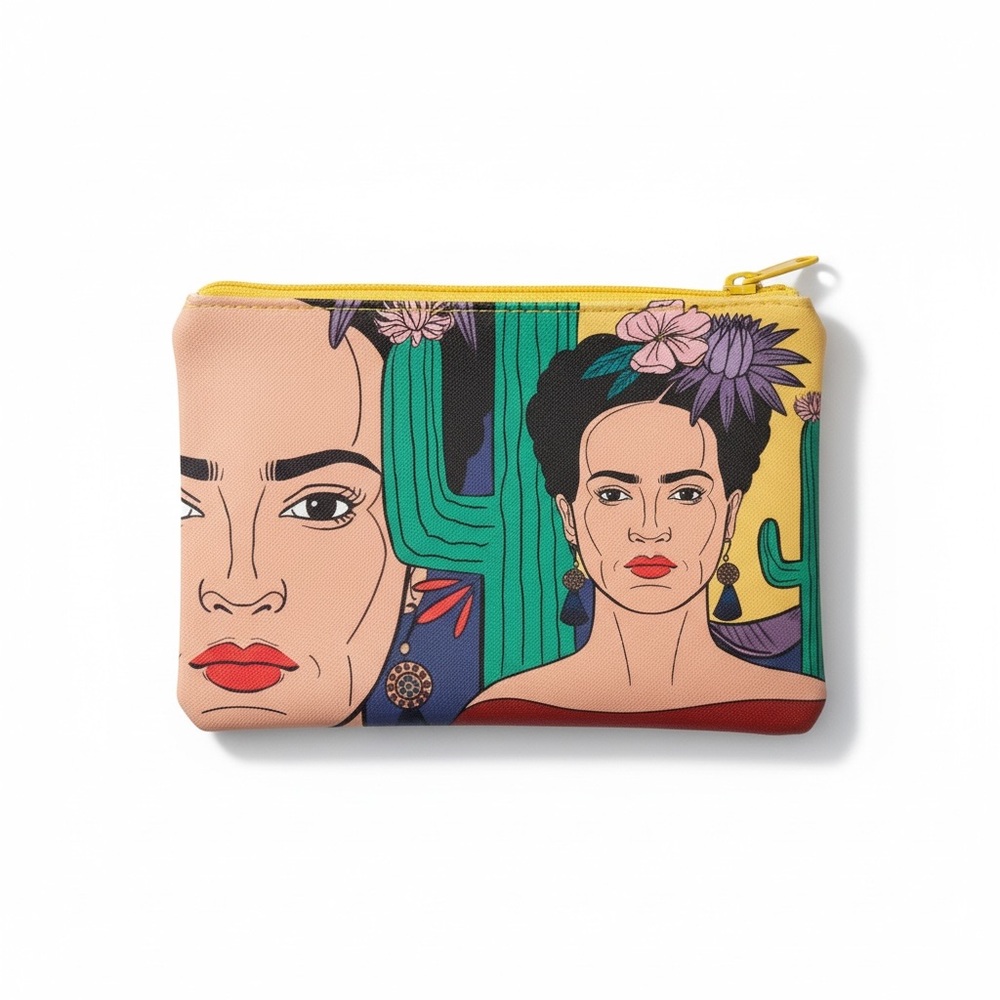 Frida khalo Artistic Women's wallet coin with Yellow Zipper